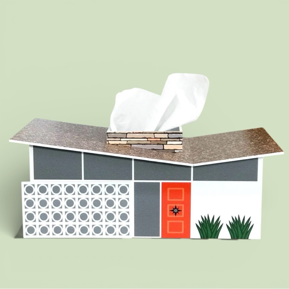 NIB TISSUE BOX COVER VINTAGE STYLE BUTTERFLY HOUSE MCM DECOR FREE SHIPPING